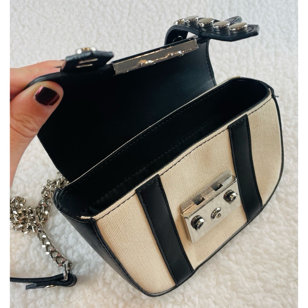ZARA • Black/Cream Faux Leather and Canvas Studded Mini Chainlink Crossbody Bag - Picture 10 of 16